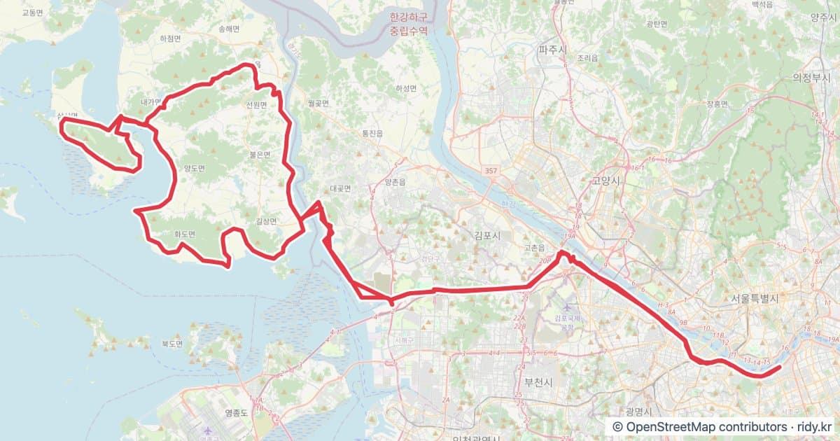 PT-03 강화도 자전거 코스 지도 미리보기 - 211.7km, 상승고도 732m