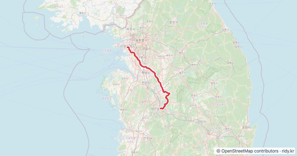 PT-07 대전-인천 자전거 코스 지도 미리보기 - 215.0km, 상승고도 3,913m