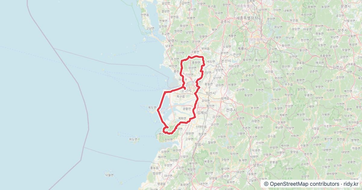 PT-08 새만금 자전거 코스 지도 미리보기 - 204.6km, 상승고도 1,881m