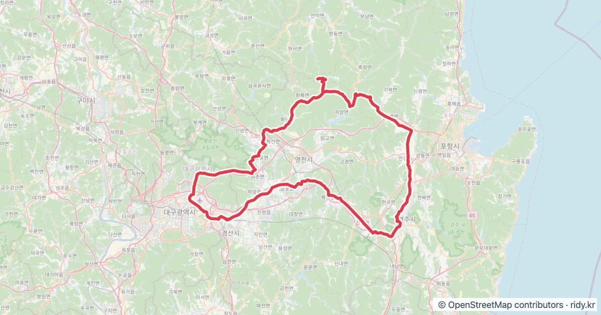 PT-10 보현산 자전거 코스 지도 미리보기 - 202.5km, 상승고도 2,044m