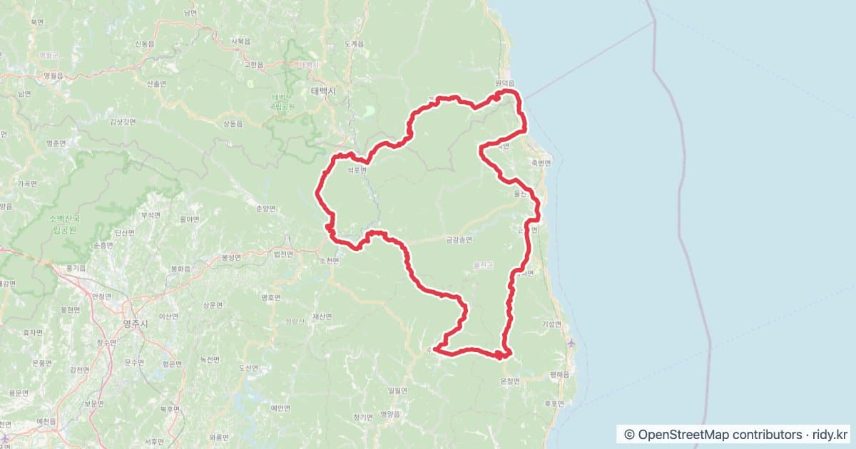 PT-13 울진의 언덕과 시내 자전거 코스 지도 미리보기 - 202.5km, 상승고도 3,088m