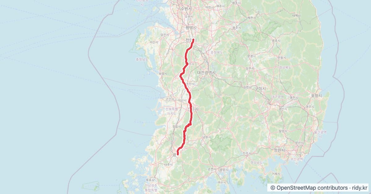 PT-15 천안-광주 자전거 코스 지도 미리보기 - 240.3km, 상승고도 1,840m