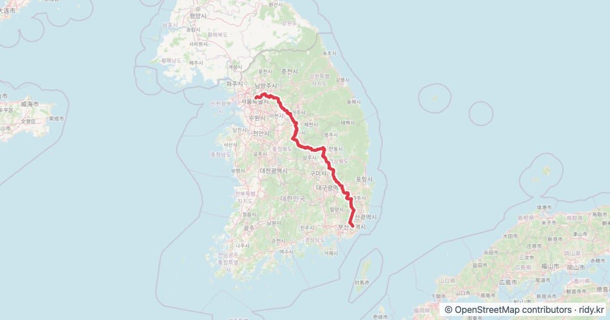 PT-17 서울-부산 자전거 코스 지도 미리보기 - 496.1km, 상승고도 4,927m
