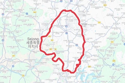 청주 문암 -> 합강 -> 대청 -> 문암 자전거 코스 지도 미리보기 - 85.9km, 상승고도 270m