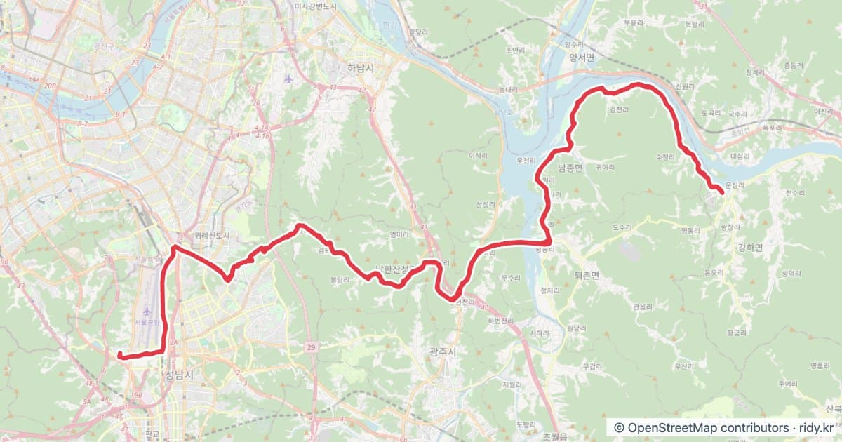 남분분남/남한산성-분원리 자전거 코스 지도 미리보기 - 97.7km, 상승고도 1,425m