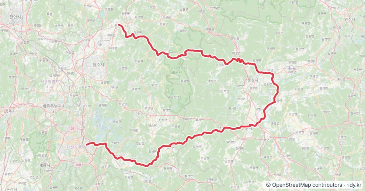 PT-24 속리산을 품고 자전거 코스 지도 미리보기 - 213.1km, 상승고도 4,209m