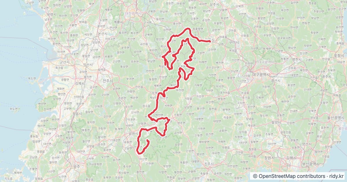 PT-25 백두대간 4 자전거 코스 지도 미리보기 - 447.5km, 상승고도 11,297m