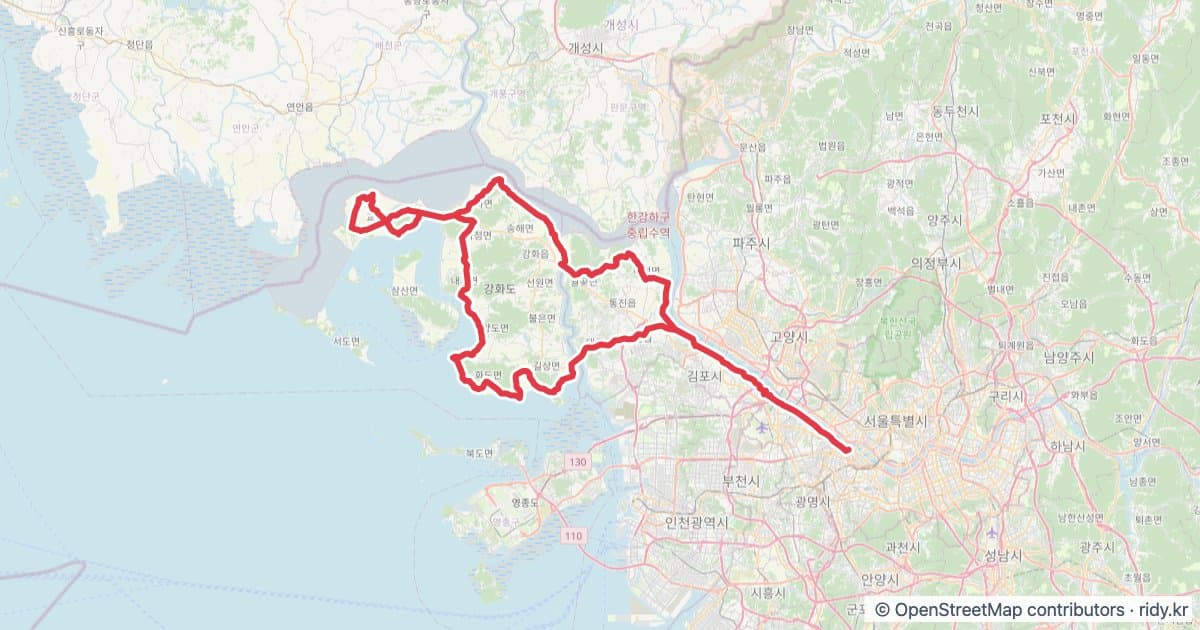 PT-28 교동도 자전거 코스 지도 미리보기 - 204.2km, 상승고도 437m