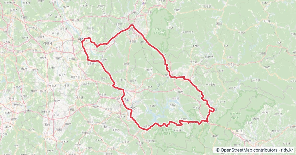 PT-39 세종대왕 자전거 코스 지도 미리보기 - 228.2km, 상승고도 2,009m