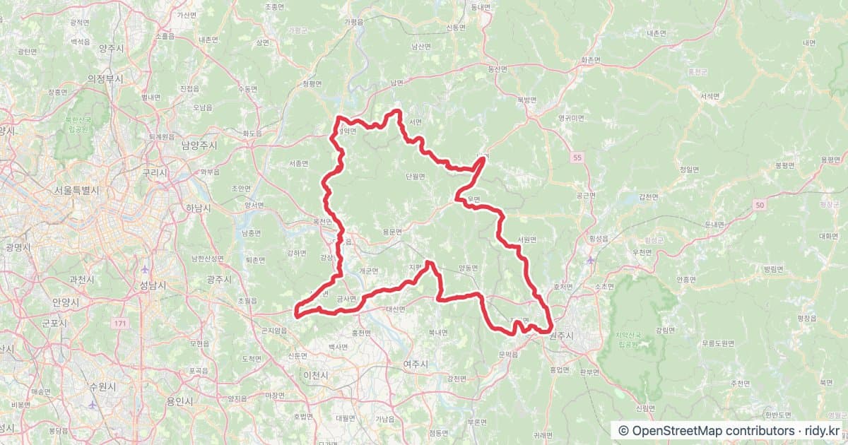 PT-41 양평 둘레길 자전거 코스 지도 미리보기 - 203.4km, 상승고도 5,635m