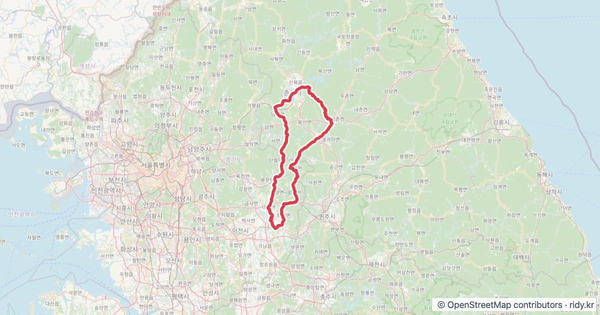 PT-42 봄바람 자전거 코스 지도 미리보기 - 203.5km, 상승고도 2,828m