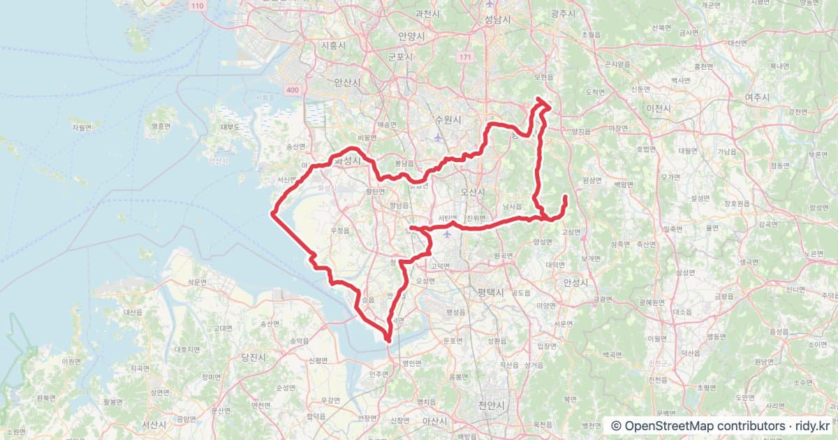 PT-53 동탄-평택호&궁평항 자전거 코스 지도 미리보기 - 202.4km, 상승고도 2,995m
