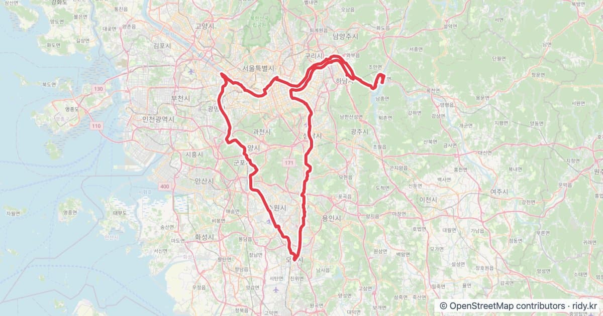 PT-62 두물머리 핫도그 WH 자전거 코스 지도 미리보기 - 201.7km, 상승고도 1,800m