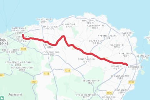 제주시 중산간동로 자전거 코스 지도 미리보기 - 67.4km, 상승고도 653m