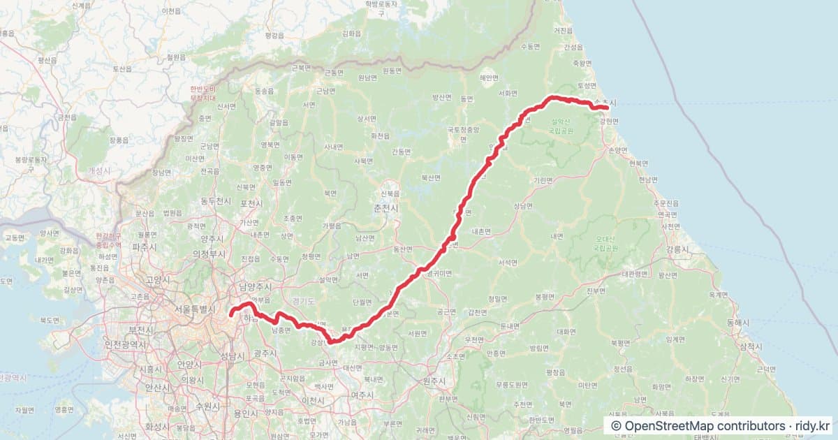 PT-73 천천히 가는 속초 자전거 코스 지도 미리보기 - 214.2km, 상승고도 6,512m