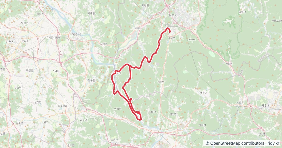 2026 행복 원주 그란폰도 - 메디오폰도 자전거 코스 지도 미리보기 - 83.5km, 상승고도 1,080m