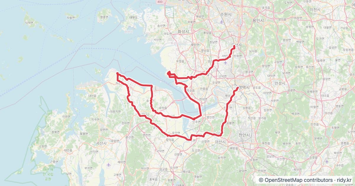 PT-85 왜목마을 빨간길 자전거 코스 지도 미리보기 - 210.2km, 상승고도 519m