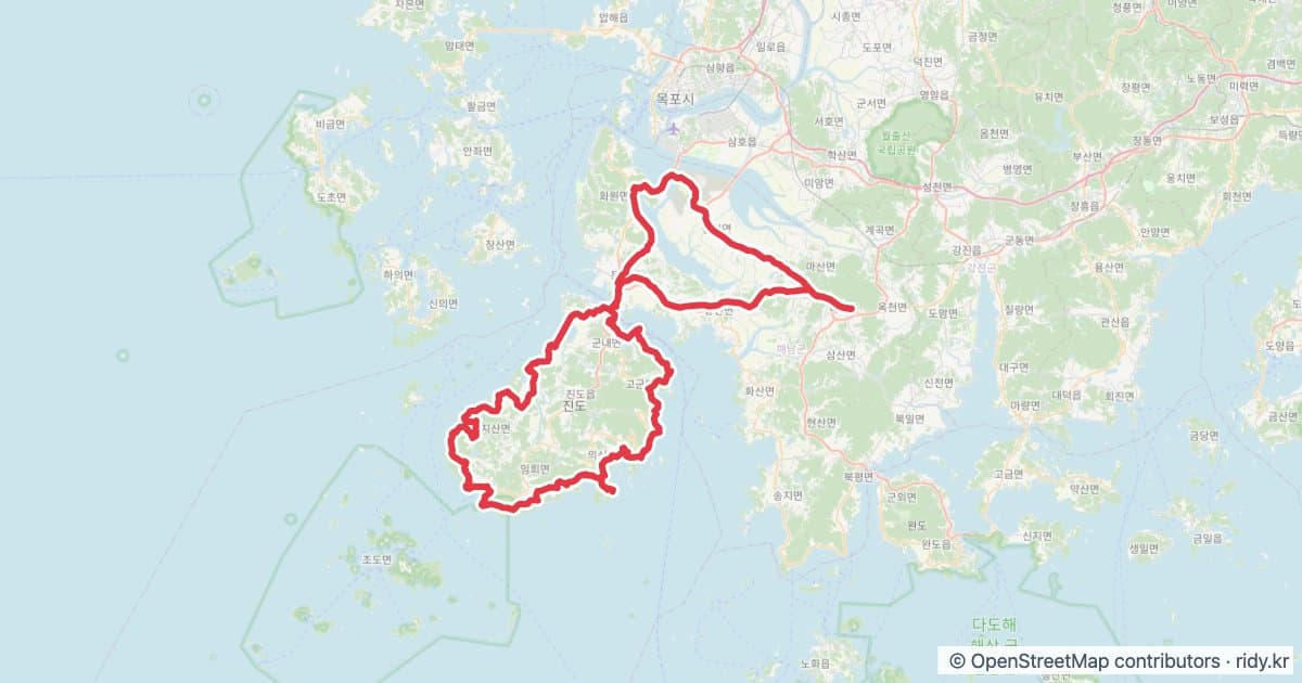 PT-87 진도 루프 자전거 코스 지도 미리보기 - 205.8km, 상승고도 1,322m