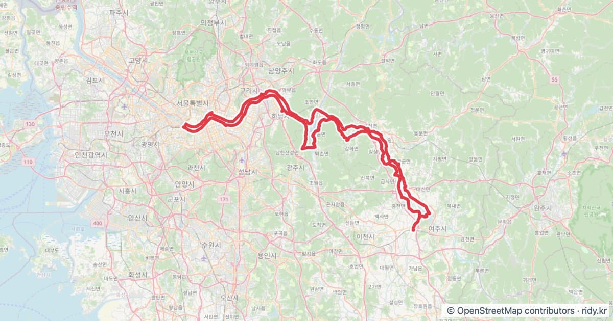 PT-89 서울 나드리 Seoul Tour 자전거 코스 지도 미리보기 - 205.0km, 상승고도 317m