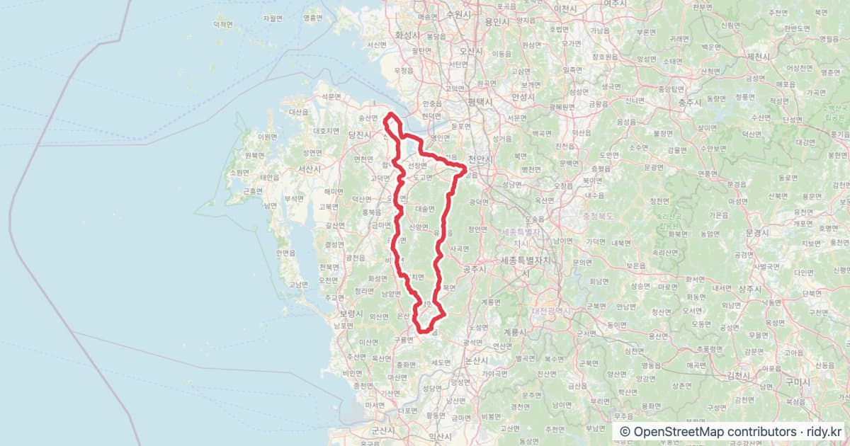 PT-93 충남 문학길 Chungnam Literature Road (25.07.20) 자전거 코스 지도 미리보기 - 210.7km, 상승고도 750m