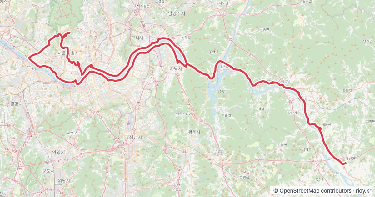 PT-96 서울을 즐기다 자전거 코스 지도 미리보기 - 200.1km, 상승고도 1,806m