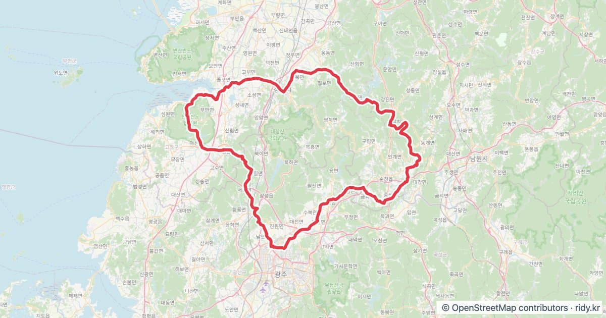 PT-105 랜도너스 퍼머넌트 자전거 코스 지도 미리보기 - 204.1km, 상승고도 1,172m