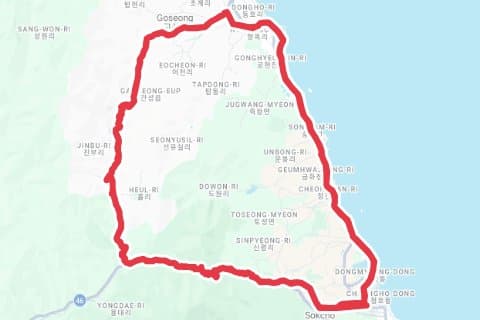 청초호-미시령-진부령-청초호 자전거 코스 지도 미리보기 - 81.0km, 상승고도 950m