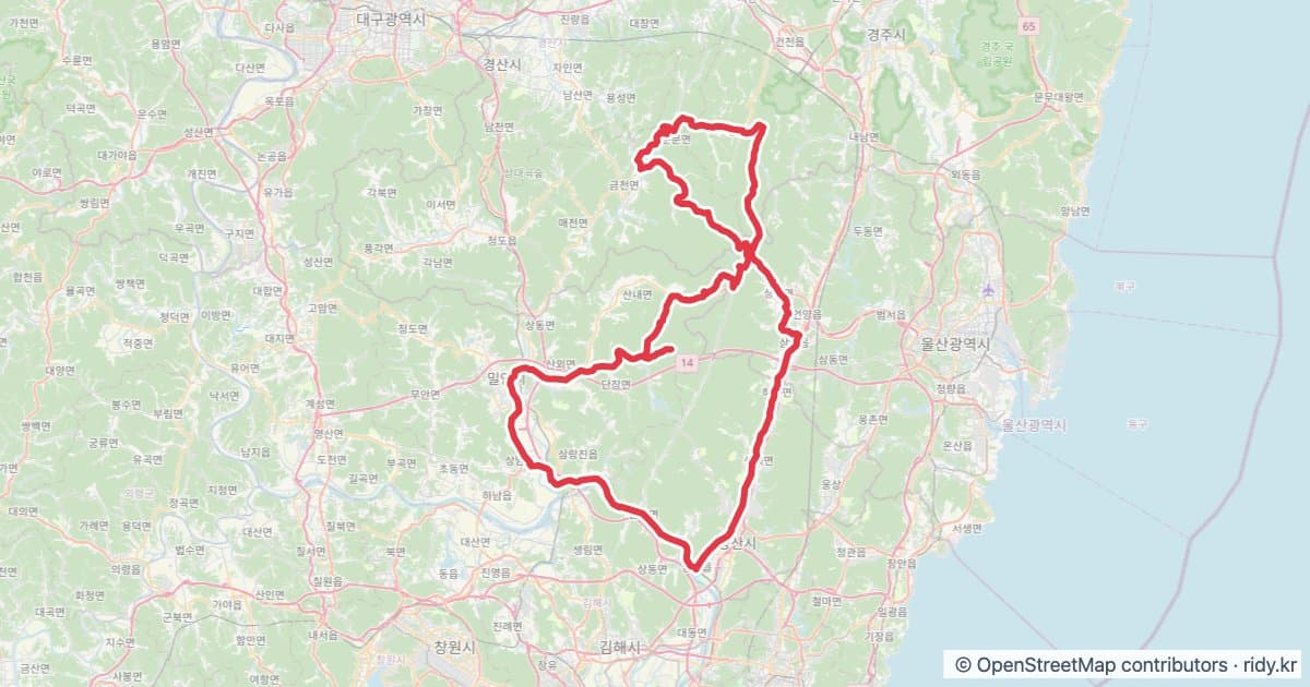 PT-116 영남 알프스의 운문령 Unmullyeong of Yeongnam Alps 자전거 코스 지도 미리보기 - 200.6km, 상승고도 6,309m