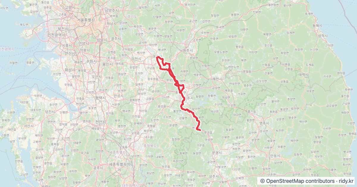 PT-122 이화령 오르기 Climbing Ihwaryeong 자전거 코스 지도 미리보기 - 203.4km, 상승고도 2,660m