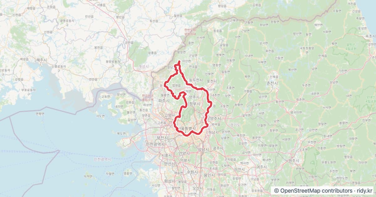 PT-127 송추 200K_정상표시 자전거 코스 지도 미리보기 - 205.8km, 상승고도 2,157m