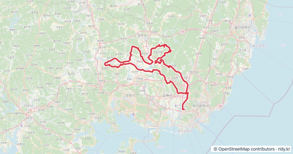 PT-128 부산어드벤처 자전거 코스 지도 미리보기 - 203.6km, 상승고도 2,300m