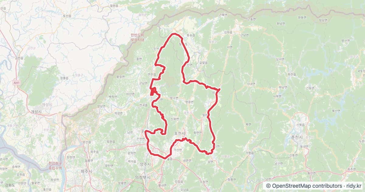 PT-130 210627포천어드밴처 자전거 코스 지도 미리보기 - 208.0km, 상승고도 3,652m