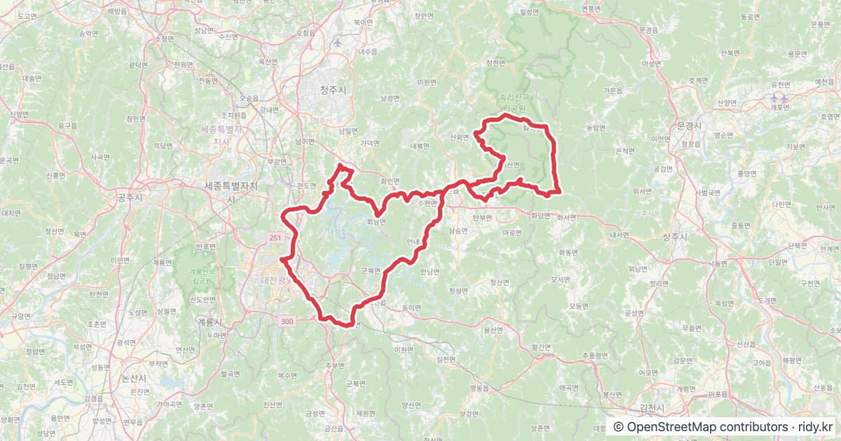 PT-134 속리산 관광 자전거 코스 지도 미리보기 - 205.8km, 상승고도 3,792m