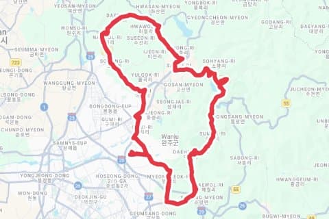 2023 완주 만경강 메디오폰도 자전거 코스 지도 미리보기 - 76.8km, 상승고도 597m