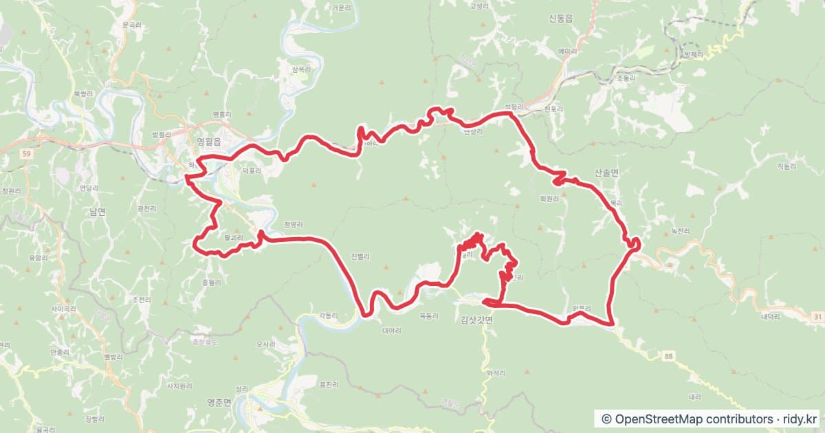 2026 영월 메디오폰도 자전거 코스 지도 미리보기 - 80.8km, 상승고도 1,149m