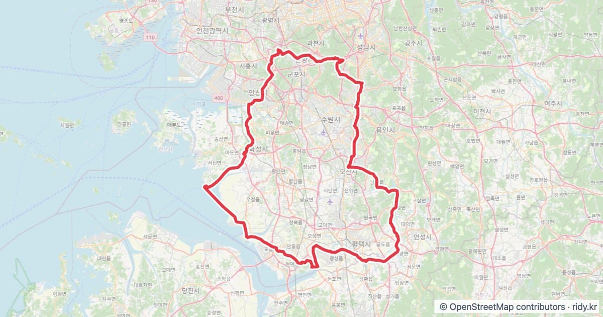 PT-152 경기남서부일주 Southwestern Gyeonggi-do 자전거 코스 지도 미리보기 - 206.9km, 상승고도 2,756m
