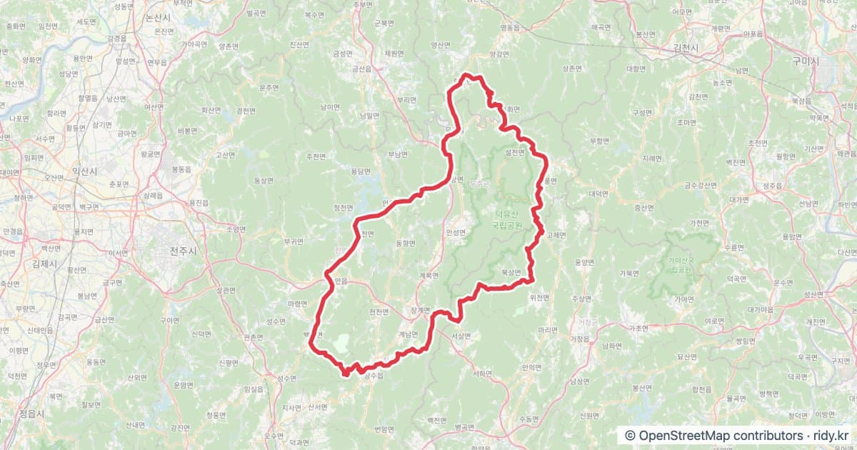 PT-154 무진장 반딧불이 식당보급추가 자전거 코스 지도 미리보기 - 202.7km, 상승고도 4,235m