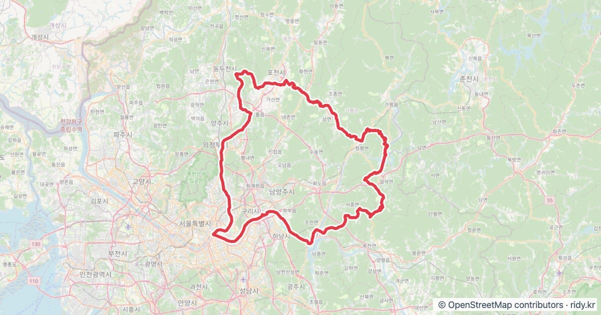 PT-157 뚝섬 200 자전거 코스 지도 미리보기 - 202.1km, 상승고도 10,016m