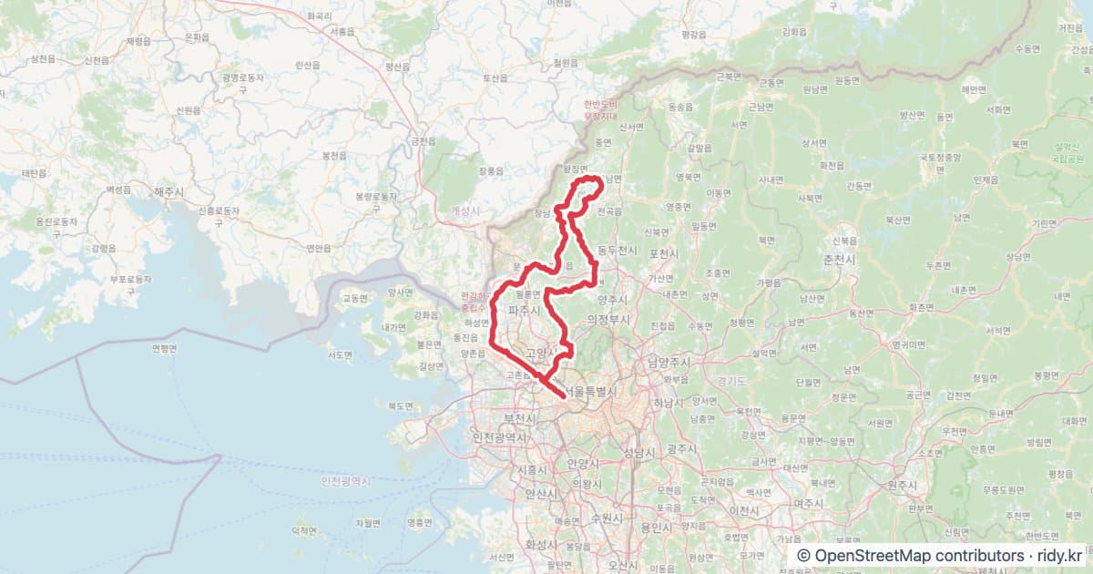 PT-158 파주 뱅뱅 자전거 코스 지도 미리보기 - 199.4km, 상승고도 1,518m