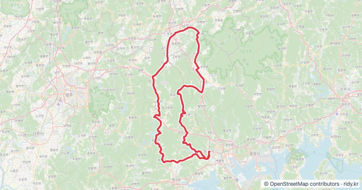 PT-162 순천과 남원 CP4Start-Summit 자전거 코스 지도 미리보기 - 203.5km, 상승고도 1,977m