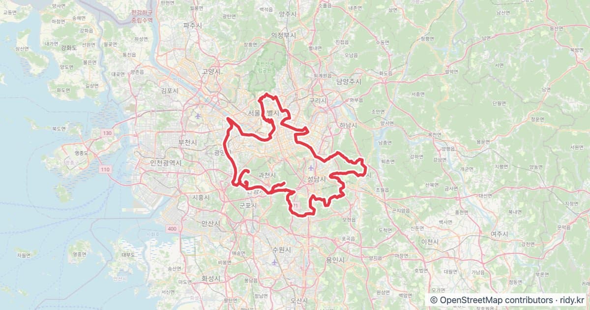 PT-168 서울 업힐 믹스 Seoul Mixed Hills 자전거 코스 지도 미리보기 - 202.6km, 상승고도 3,179m