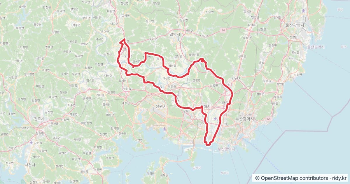 PT-169 김해평야 자전거 코스 지도 미리보기 - 202.7km, 상승고도 2,181m