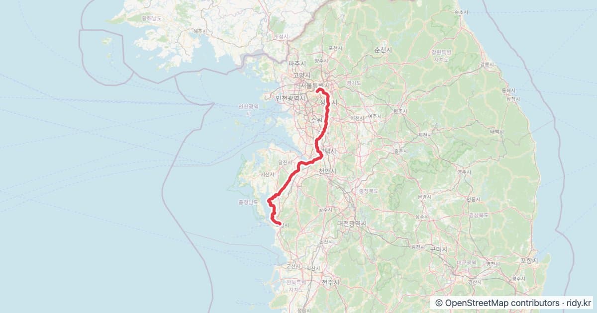 PT-171 서해로 자전거 코스 지도 미리보기 - 206.8km, 상승고도 868m