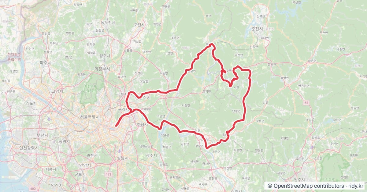 PT-175 강촌 어드벤처 Gangchon Adventure 자전거 코스 지도 미리보기 - 219.9km, 상승고도 6,470m