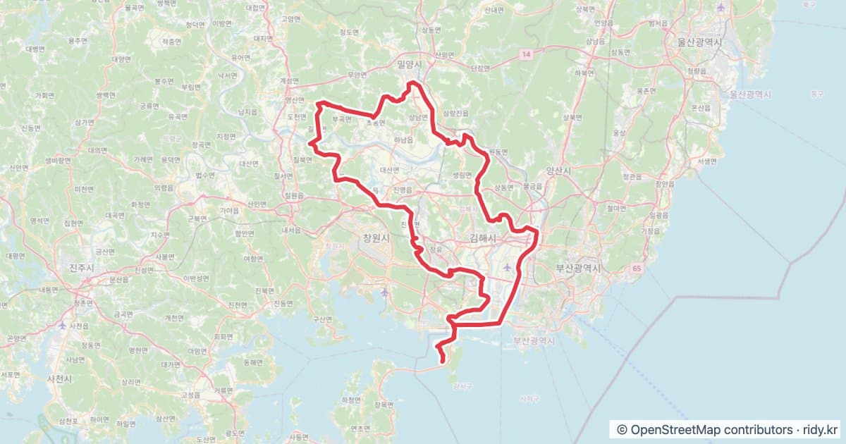 PT-177 김해어드벤쳐 자전거 코스 지도 미리보기 - 213.7km, 상승고도 4,040m