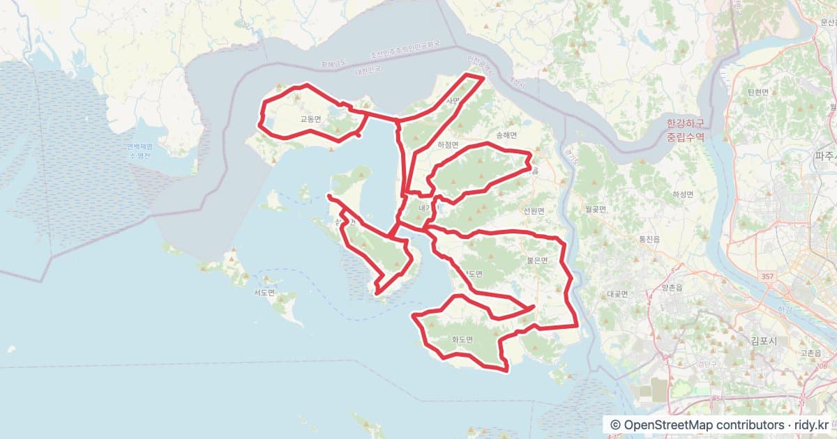 PT-178 강화어드벤처 자전거 코스 지도 미리보기 - 203.5km, 상승고도 2,383m