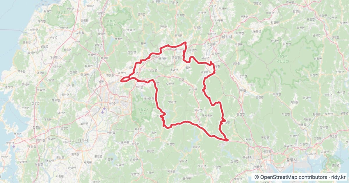 PT-188 전라 날다람쥐 자전거 코스 지도 미리보기 - 202.7km, 상승고도 2,528m