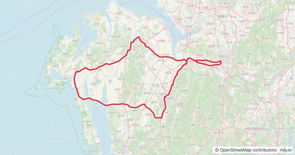 PT-190 충남고래 자전거 코스 지도 미리보기 - 217.4km, 상승고도 1,276m