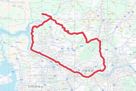 임진각 순환 자전거 코스 지도 미리보기 - 150.0km, 상승고도 1,590m