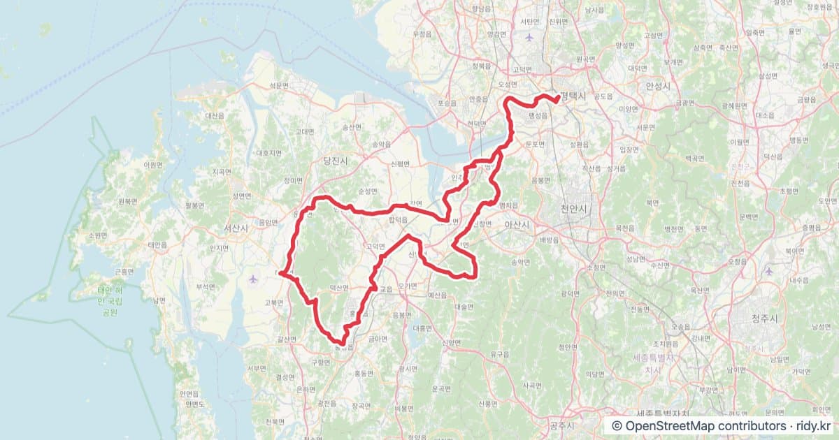 PT-196 내포 천주교 순례길 코스수정 자전거 코스 지도 미리보기 - 208.8km, 상승고도 1,156m